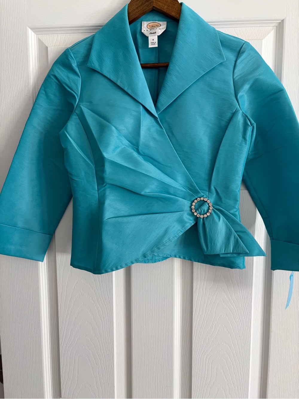 Talbots Teal Wrap Blazer with Decorative Rhinestone Buckle